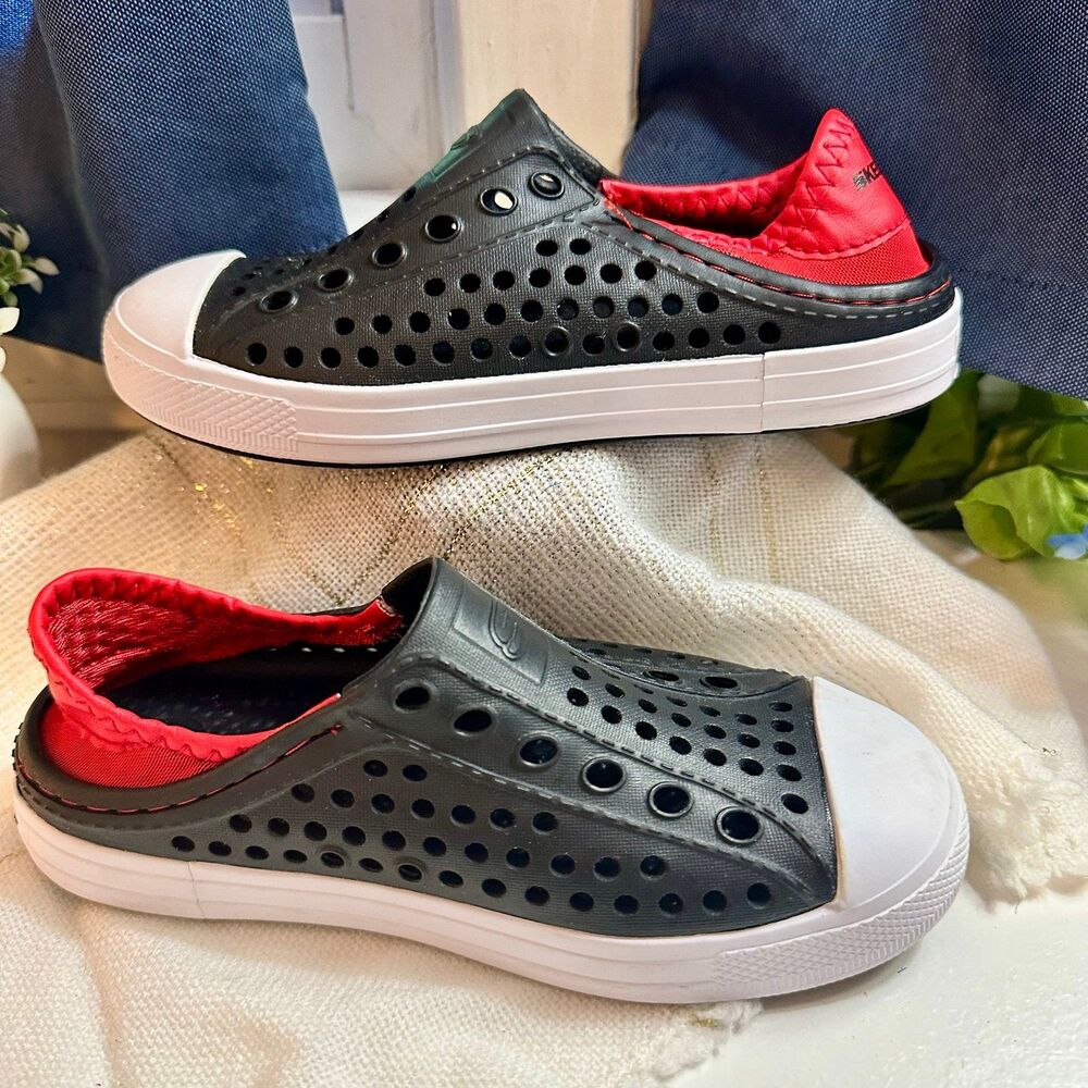 Skechers Kids Black and Red Slip-On Water Shoes